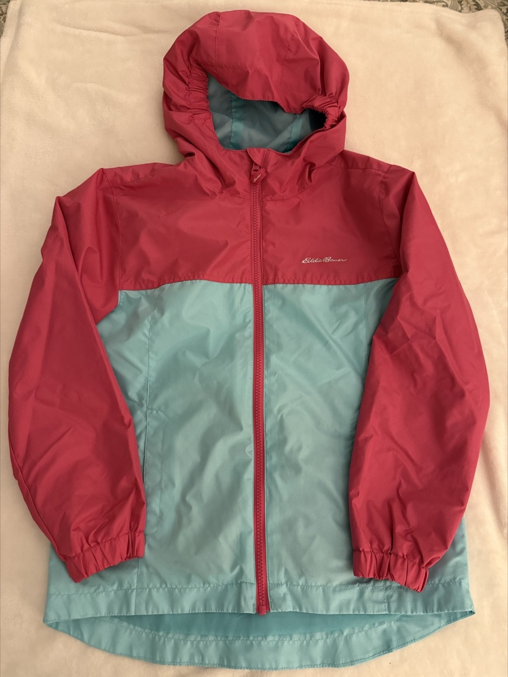 Eddie Bauer Kids Colorblock Hooded Windbreaker Jacket Pink & Blue Girls Medium